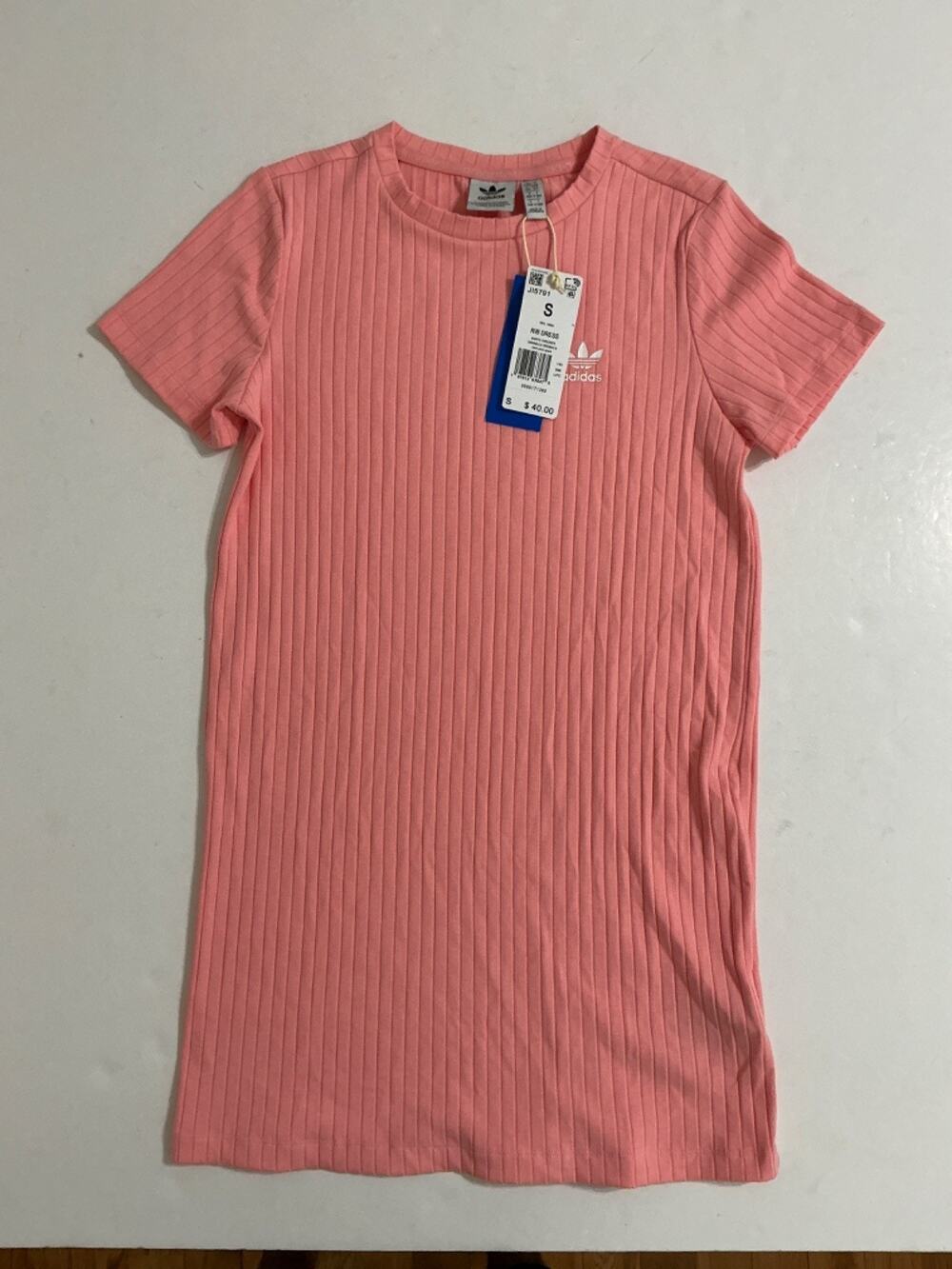 adidas Originals Girls Rib Dress Semi Pink Spark Trefoil Tee Dress Size S 9-10Y